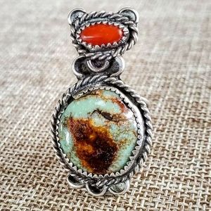 Vintage Native American signed turquoise ring